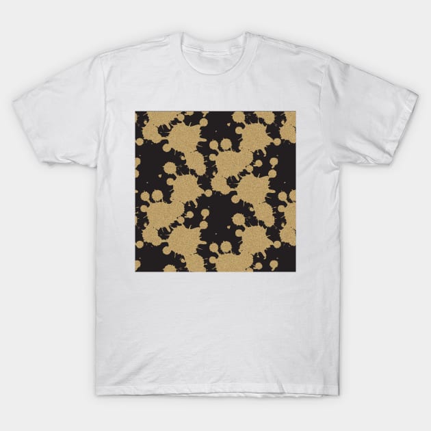 black and gold splash paint pattern T-Shirt by Prints by Hitz